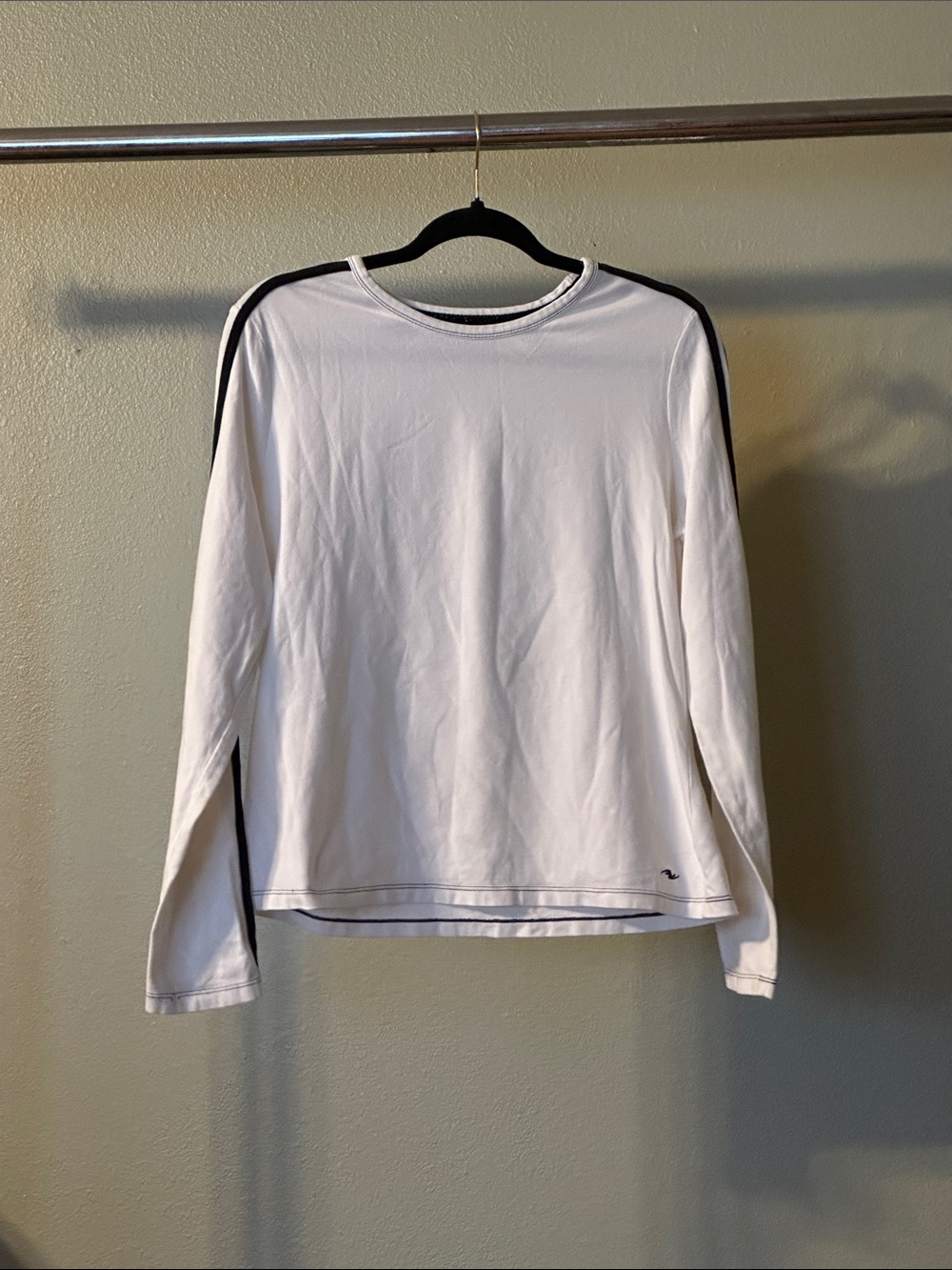 Athletic Works White Long-Sleeve Crew with Black Shoulder Stripes